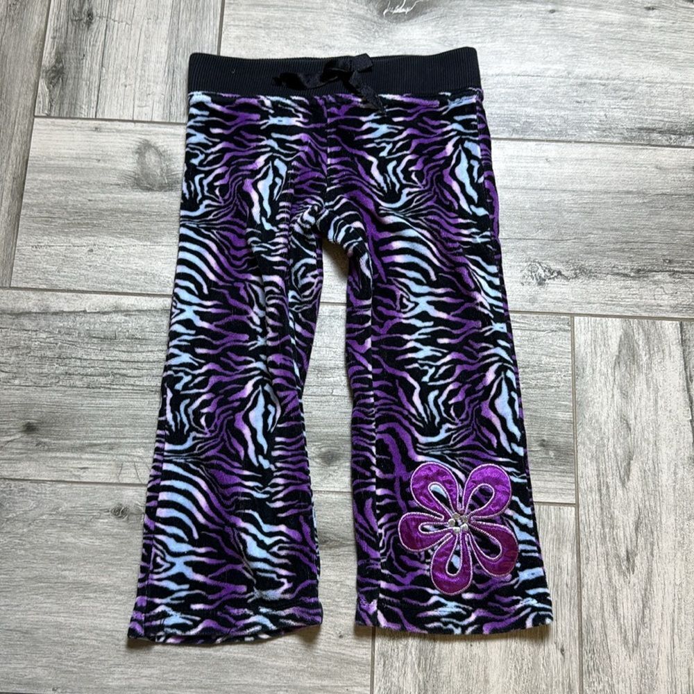 Flap Doodles Toddler Girls Zebra-Print Flower Embroidered Pants Purple Size 2T